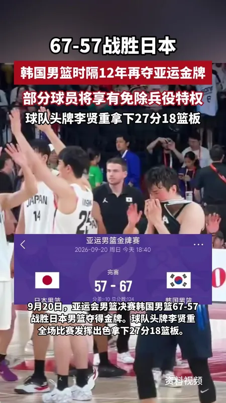 亚运男篮决赛韩国击败日本摘金
