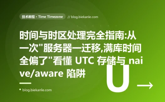 时间与时区处理完全指南:从一次"服务器一迁移,满库时间全偏了"看懂 UTC 存储与 naive/aware 陷阱