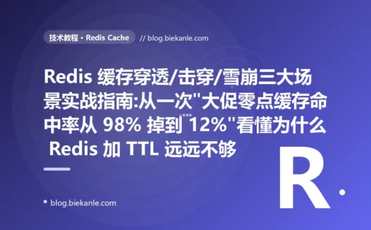 Redis 缓存穿透/击穿/雪崩三大场景实战指南:从一次"大促零点缓存命中率从 98% 掉到 12%"看懂为什么 Redis 加 TTL 远远不够