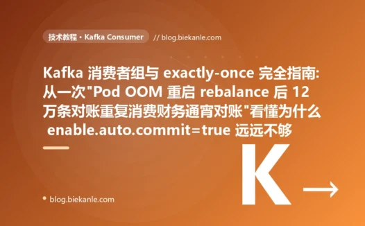 Kafka 消费者组与 exactly-once 完全指南:从一次"Pod OOM 重启 rebalance 后 12 万条对账重复消费财务通宵对账"看懂为什么 enable.auto.commit=true 远远不够