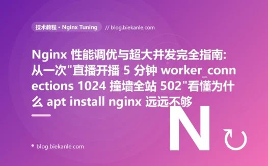 Nginx 性能调优与超大并发完全指南:从一次"直播开播 5 分钟 worker_connections 1024 撞墙全站 502"看懂为什么 apt install nginx 远远不够