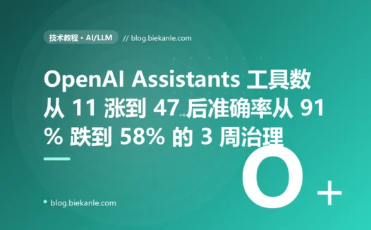 OpenAI Assistants API function calling 工具数从 11 涨到 47 后准确率从 91% 跌到 58% 的 3 周治理:描述规范 + 分组路由 + 语义检索动态子集三层架构 + 12 条工具集治理纪律