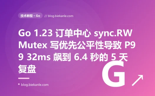 Go 1.23 订单中心 sync.RWMutex 写优先 + 长写阻塞 P99 32ms 飙到 6.4 秒的 5 天复盘:atomic.Pointer + COW + 64 分片 + writer queue + go-deadlock 六套修法 + 12 条并发锁工程纪律