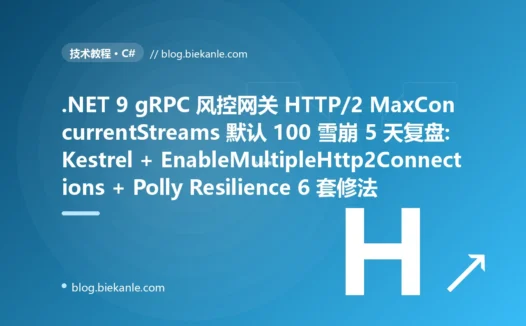 .NET 9 gRPC 风控网关 HTTP/2 MaxConcurrentStreams 默认 100 雪崩 5 天复盘:上游 12 业务方接入 P99 飙 14 秒 + DEADLINE_EXCEEDED 47% + 漏拦欺诈 380 笔——Kestrel.MaxStreamsPerConnection 1000 + EnableMultipleHttp2Connections + KeepAlivePing + Polly 8 Resilience + dotnet-counters 6 套修法 + 13 条 gRPC 工程纪律