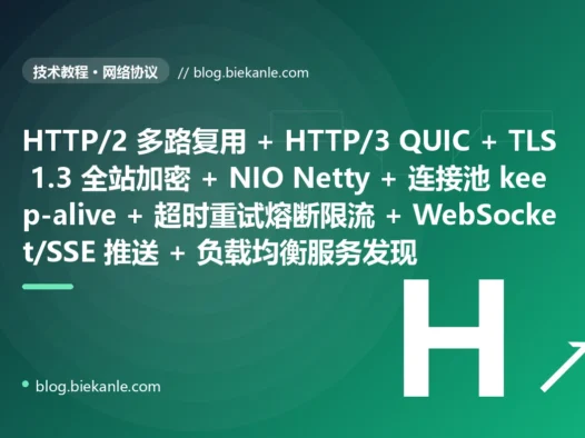 从古老网络通信体系 HTTP/1.1 短连接每次重建 TCP + 明文 HTTP 无 TLS 数据裸奔 + 阻塞 BIO 一连接一线程扛不住高并发 + 连接用完即弃不复用 + 手撸 TCP 粘包拆包经常错 + 调用无超时请求挂死拖垮线程 + 无重试无熔断无限流一处故障全线崩 + 轮询拉取实时数据延迟高 + 硬编码 IP 无服务发现单点故障 → 2026 现代网络体系 HTTP/2 多路复用与 HTTP/3 QUIC + 全站 HTTPS 与 TLS 1.3 + NIO 多路复用 epoll/Netty + 连接池与 keep-alive 复用 + gRPC/Protobuf 成熟协议自动处理粘包 + 全链路超时与重试熔断限流 Resilience4j + WebSocket/SSE 实时推送 + 负载均衡与服务发现 + 全链路追踪可观测 87 天战役复盘:47 套工程修法 + 7 个 P0 复盘 + 6 条工程哲学