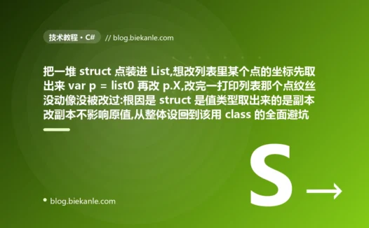 把 List 里的 struct 取出来改了字段、列表里的原值却纹丝没动像没被改过:C# 值类型与引用类型分不清导致改了副本的避坑复盘