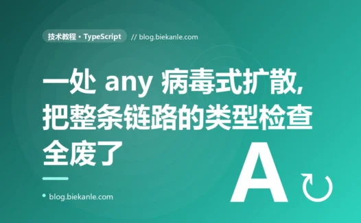 我图省事在一处用了 any,结果它像病毒一样扩散、把一整条链路的类型检查全废了,拼错属性名都不报错,我排查了大半天的复盘