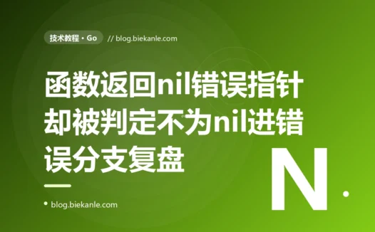 我的函数明明返回了一个 nil 的错误指针,调用方 if err != nil 却判定它不为 nil 进了错误分支,我对着 Go 里 nil 指针赋给接口后接口不等于 nil 这个坑排查了大半天的复盘